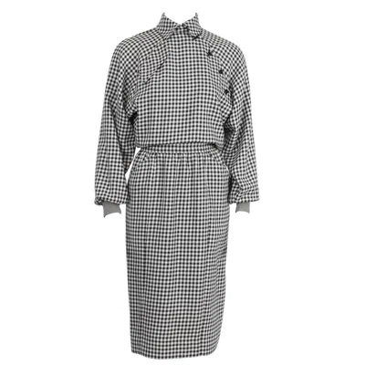 Pre-owned Emanuel Ungaro 1980's Ungaro Black And White Houndstooth Wool Dress