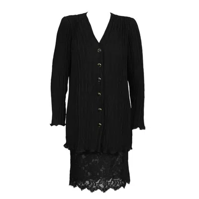 Pre-owned Emanuel Ungaro 1980's Ungaro Black Fortuny Pleated Jacket With Lace Skirt