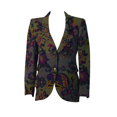 Pre-owned Emanuel Ungaro 1980's Ungaro Khaki Floral Blazer In Black