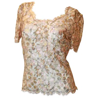 Pre-owned Emanuel Ungaro 1980's Vintage Metallic Pastels Lace Blouse - 8