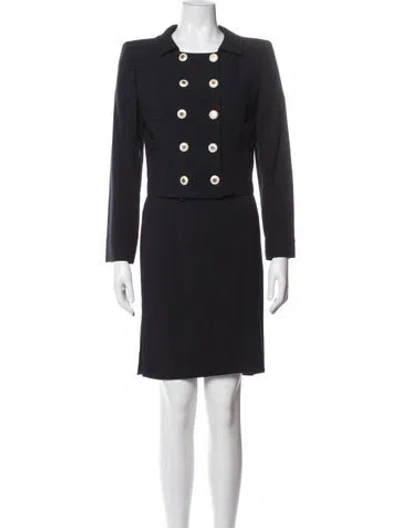 Pre-owned Emanuel Ungaro 1980's Wool Skirt Suit In Blue