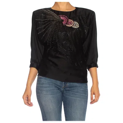 Pre-owned Emanuel Ungaro 1980s  Black Haute Couture Silk Charmeuse Beaded Top