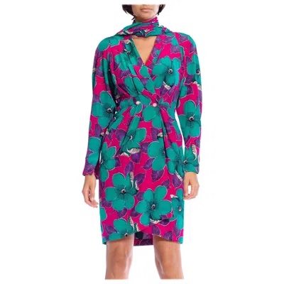 Pre-owned Emanuel Ungaro 1980s  Hot Pink Floral Silk Dress