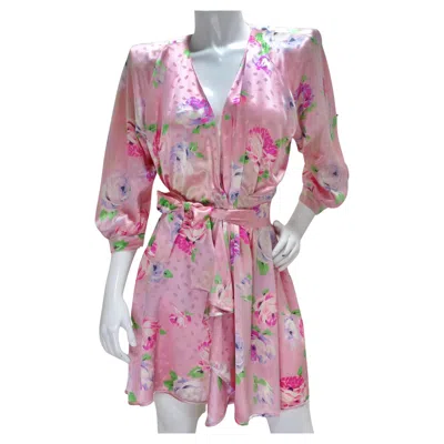 Pre-owned Emanuel Ungaro 1980s Pink Floral Wrap Dress