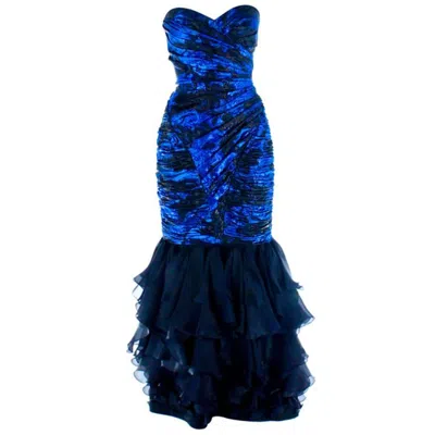 Pre-owned Emanuel Ungaro 1980s Ungaro Cobalt Blue Silk Brocade Mermaid Gown
