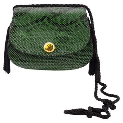 Pre-owned Emanuel Ungaro 1980s Ungaro Green And Black Bag Patterned Leather With Tassels