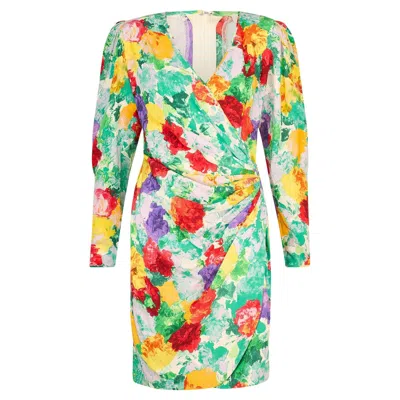 Pre-owned Emanuel Ungaro 1980s Ungaro Parallele Floral Wrap Mini-dress In Sand