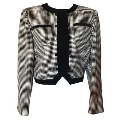 Pre-owned Emanuel Ungaro 1980s Vintage Houndstooth Cotton Women's Jacket Blazer In Black