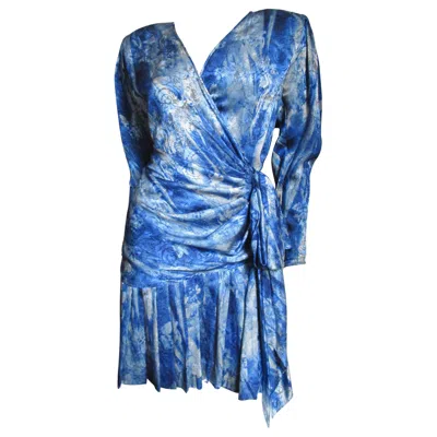 Pre-owned Emanuel Ungaro 1980s Wrap Silk Dress In Blue