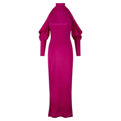 Pre-owned Emanuel Ungaro 1985 Ungaro Runway Fuchsia Pink Polka Dot Silk Satin Dress