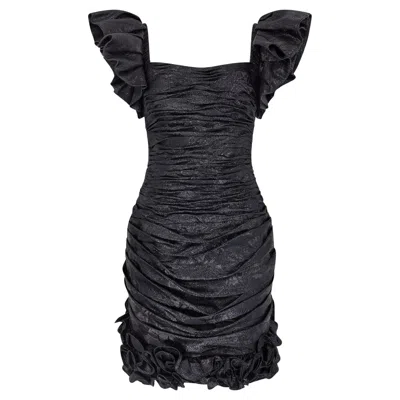 Pre-owned Emanuel Ungaro 1988 Ungaro Runway Documented Metallic Black Bustle Dress