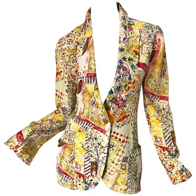 Pre-owned Emanuel Ungaro 1990s  Garden Flower Print Vintage 90s Silk Blazer Jacket In Sand