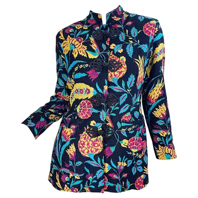 Pre-owned Emanuel Ungaro 1990s  / Paola Quadretti Size 44 / 8 - 10 Chenille Asian Jacket In Black