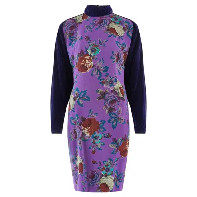 Pre-owned Emanuel Ungaro 1990s Ungaro Paralelle Purple Velvet Floral Dress