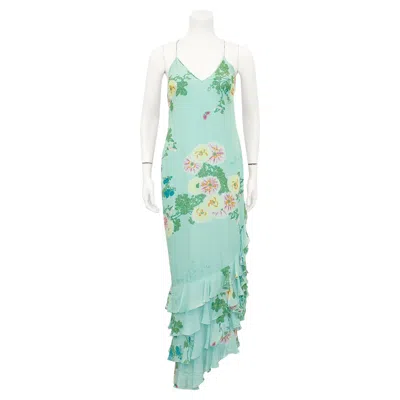Pre-owned Emanuel Ungaro 1990s Ungaro Seafoam Blue Floral Gown