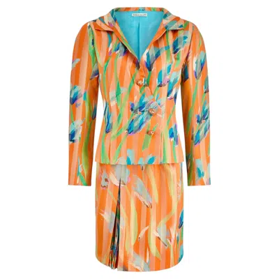 Pre-owned Emanuel Ungaro 1992  Haute Couture Orange Silk Floral Skirt Suit