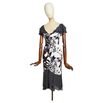 Pre-owned Emanuel Ungaro 2000's  Fever Ruffle Detail Fitted Polka Dot Flamenco Dress In Sand