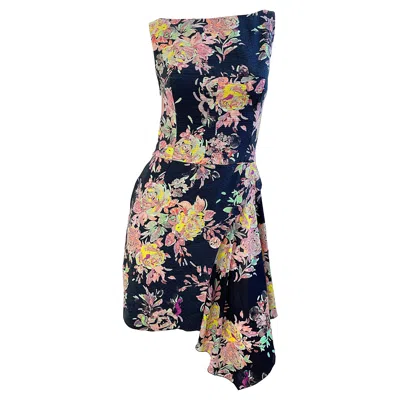 Pre-owned Emanuel Ungaro 2000s Handkerchief Hem Black Colorful Cotton And Silk Dress