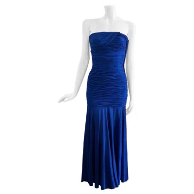 Pre-owned Emanuel Ungaro 80s Ungaro Jersey Ruched Strapless Dress In Purple