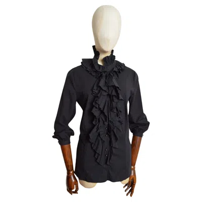Pre-owned Emanuel Ungaro A/w 2005 Emmanuel Ungaro Black Ruffled Neck Collar Victorian Shirt