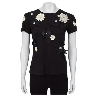 Pre-owned Emanuel Ungaro Black & White Floral Cotton T-shirt Sz.38