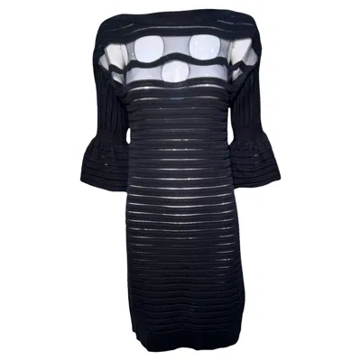 Pre-owned Emanuel Ungaro Black Peek-a-boo Cut Bodice Knit Dress, 1990s