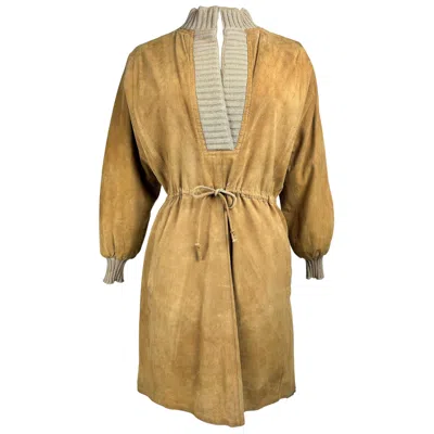 Pre-owned Emanuel Ungaro Chamois Suede Dress By  Parallèle - France Circa 1982 In Brown