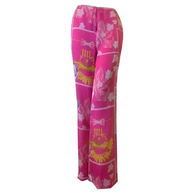 Pre-owned Emanuel Ungaro Custom-made Spring/summer Silk Pants In A Graphic & Floral Ungaro Print In Pink