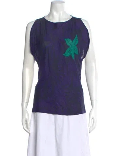 Pre-owned Emanuel Ungaro Floral Print Crew Neck Top In Blue