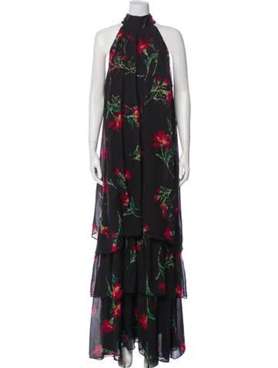 Pre-owned Emanuel Ungaro Floral Print Long Dress In Black