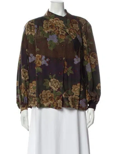 Pre-owned Emanuel Ungaro Floral Print Long Sleeve Blouse In Brown