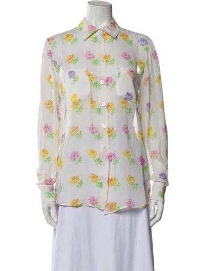 Pre-owned Emanuel Ungaro Floral Print Long Sleeve Blouse In White