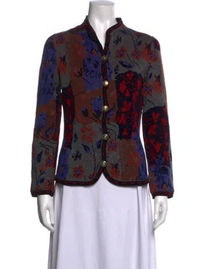 Pre-owned Emanuel Ungaro Floral Print Open Front Sweater In Blue