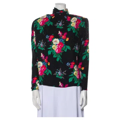 Pre-owned Emanuel Ungaro Floral Print Silk Blouse In Black
