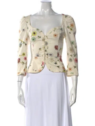 Pre-owned Emanuel Ungaro Floral Print Square Neckline Blouse In Neutral