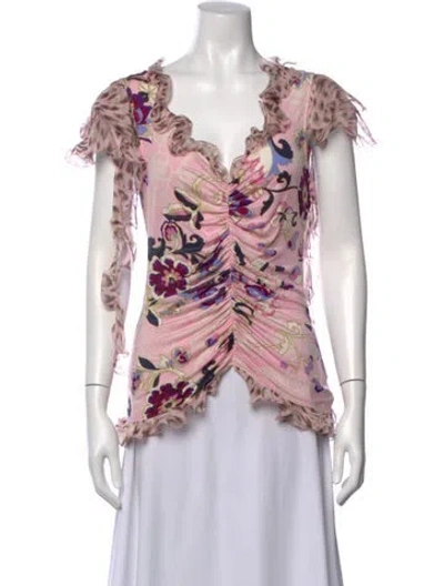 Pre-owned Emanuel Ungaro Floral Print V-neck Blouse In Pink