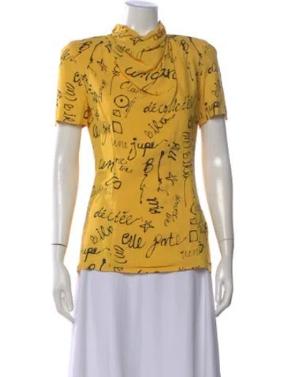 Pre-owned Emanuel Ungaro Graphic Print Cowl Neck Top In Yellow