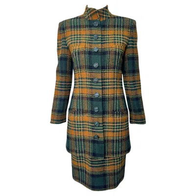 Pre-owned Emanuel Ungaro Green And Yellow Plaid High Collar Skirt Suit., 1990s