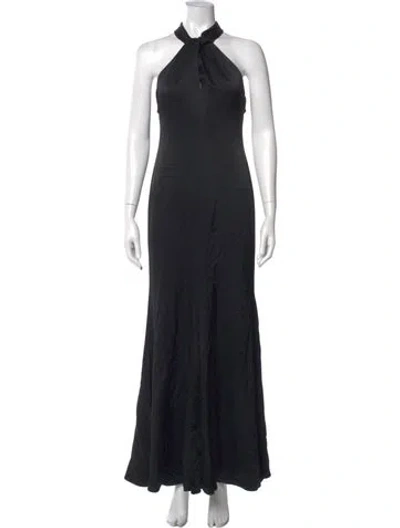 Pre-owned Emanuel Ungaro Halterneck Long Dress In Black