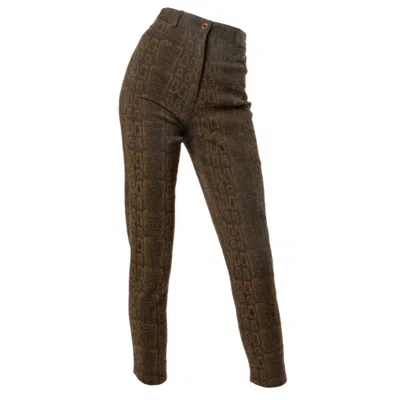 Pre-owned Emanuel Ungaro High Waisted Vintage Snakeskin Print Pants, 1990s In Black