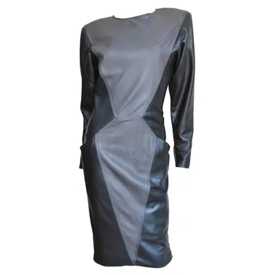Pre-owned Emanuel Ungaro New Leather Color Block Dress 1980s In Gray