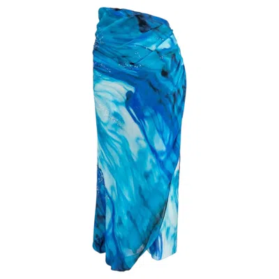 Pre-owned Emanuel Ungaro Nwt 2000s  Blue Ombr� Chiffon Pareo-style Pant Skirt It36
