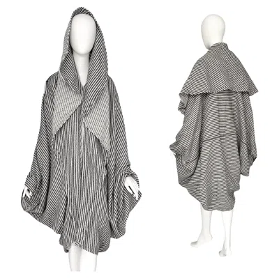 Pre-owned Emanuel Ungaro Paralléle Vintage 80s Black & White Wool Cotton Mix Cocoon Coat