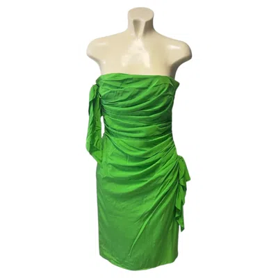 Pre-owned Emanuel Ungaro Parall�le 1980s Green Draped Strapless Bow Cocktail Dress