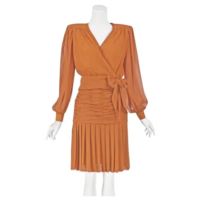 Pre-owned Emanuel Ungaro Parall�le C.1980-83 Iridescent Orange Silk 2-piece Dress, Size 4