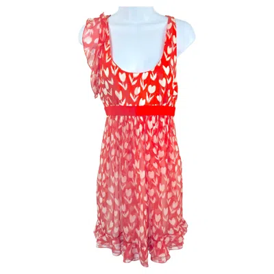 Pre-owned Emanuel Ungaro Paris Silk Ruffled Chiffon Flower Print Baby Doll Mini Dress In Red
