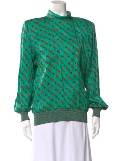 Pre-owned Emanuel Ungaro Patterned Mock Neck Blouse In Green