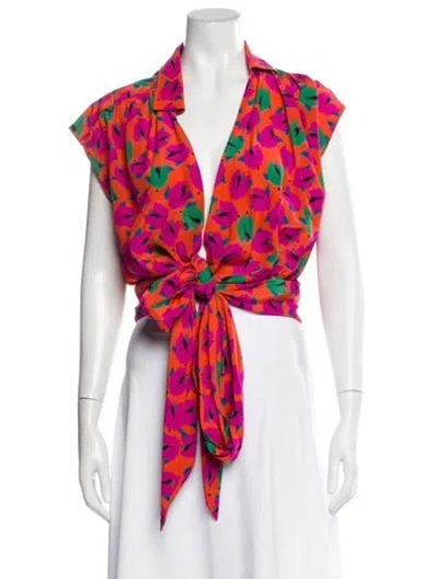 Pre-owned Emanuel Ungaro Patterned Short Sleeve Blouse In Orange