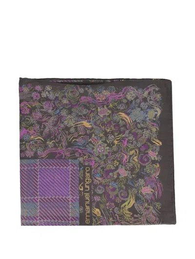 Pre-owned Emanuel Ungaro Patterned Silk Foulard In Purple