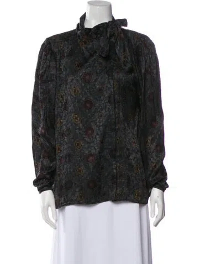 Pre-owned Emanuel Ungaro Patterned Tie Neck Blouse In Blue